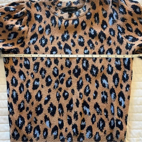 Ann Taylor Crewneck Leopard Print Sweater - Brown and Blue - Size S - Picture 6 of 7